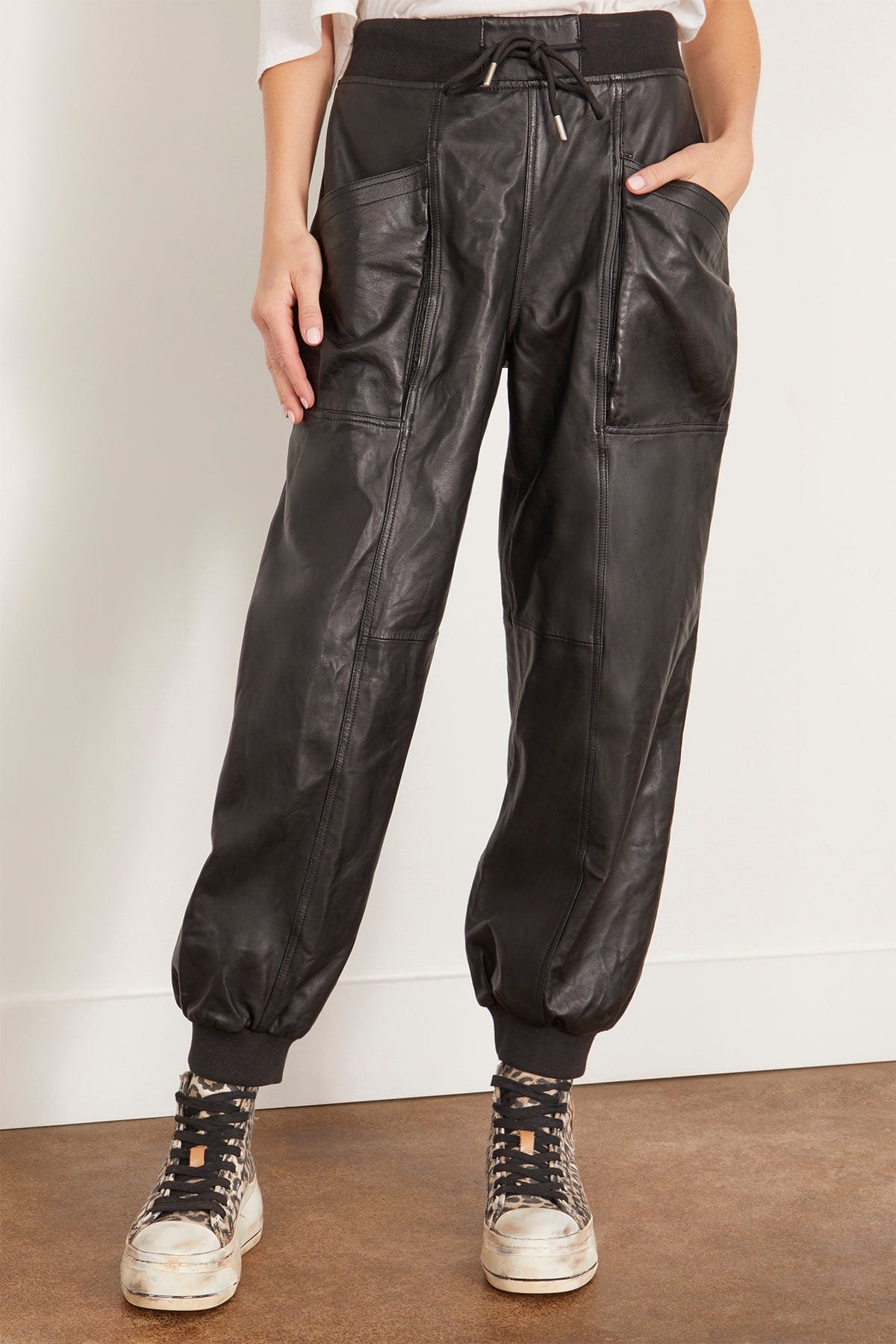 R13 Pants Pleated Pocket Straight Leg Leather Pant in Black R13 Pleated Pocket Straight Leg Leather Pant in Black