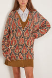 R13 Printed Boyfriend Cardigan in Black/Red Multicolor