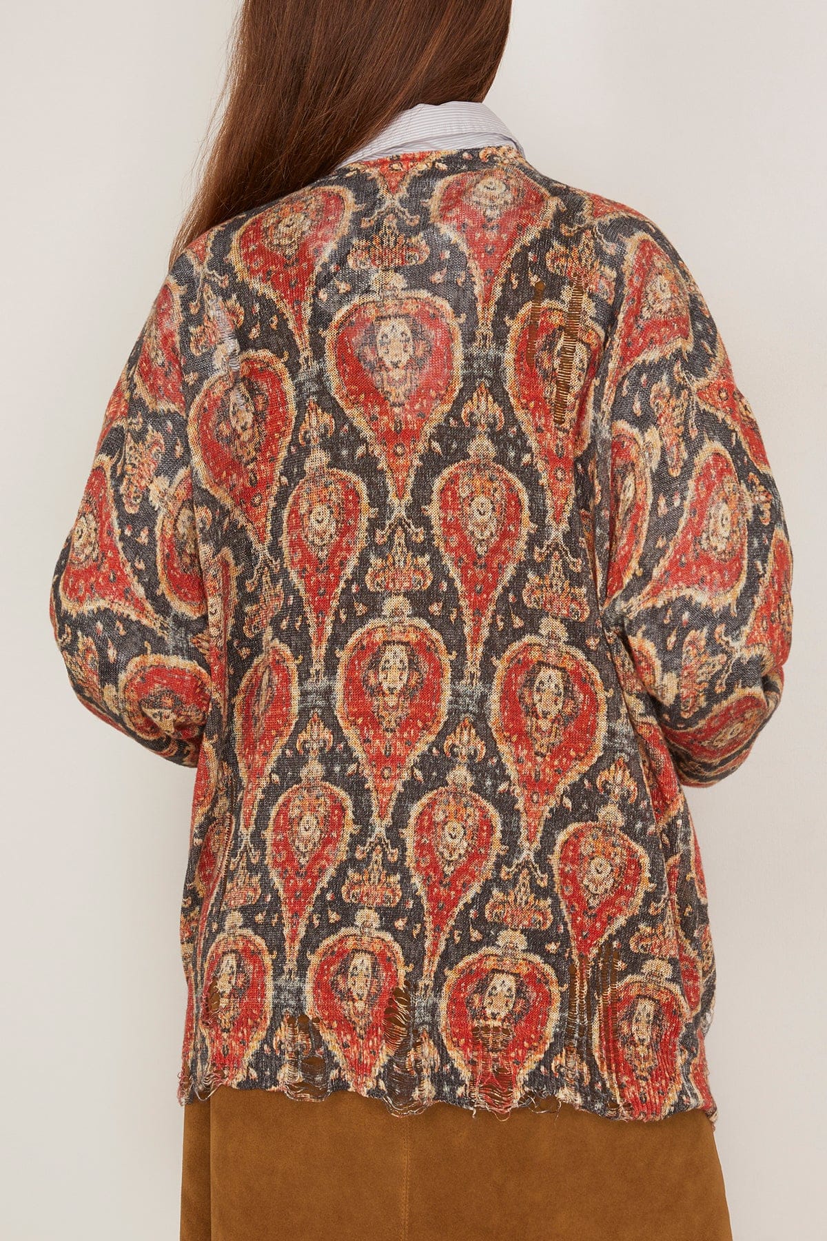 R13 Printed Boyfriend Cardigan in Black/Red Multicolor