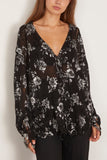 R13 Printed Boyfriend Cardigan in Silver Floral on Black