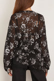 R13 Printed Boyfriend Cardigan in Silver Floral on Black