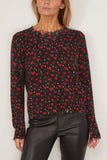 R13 Printed Relaxed Crewneck Sweater in Red Hearts on Black