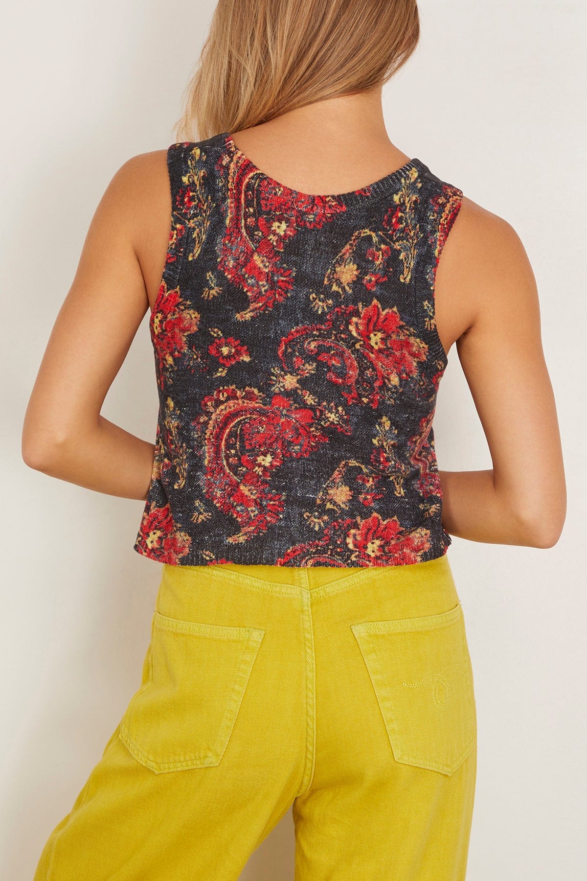 R13 Printed Sweater Tank in Black Red Multicolor