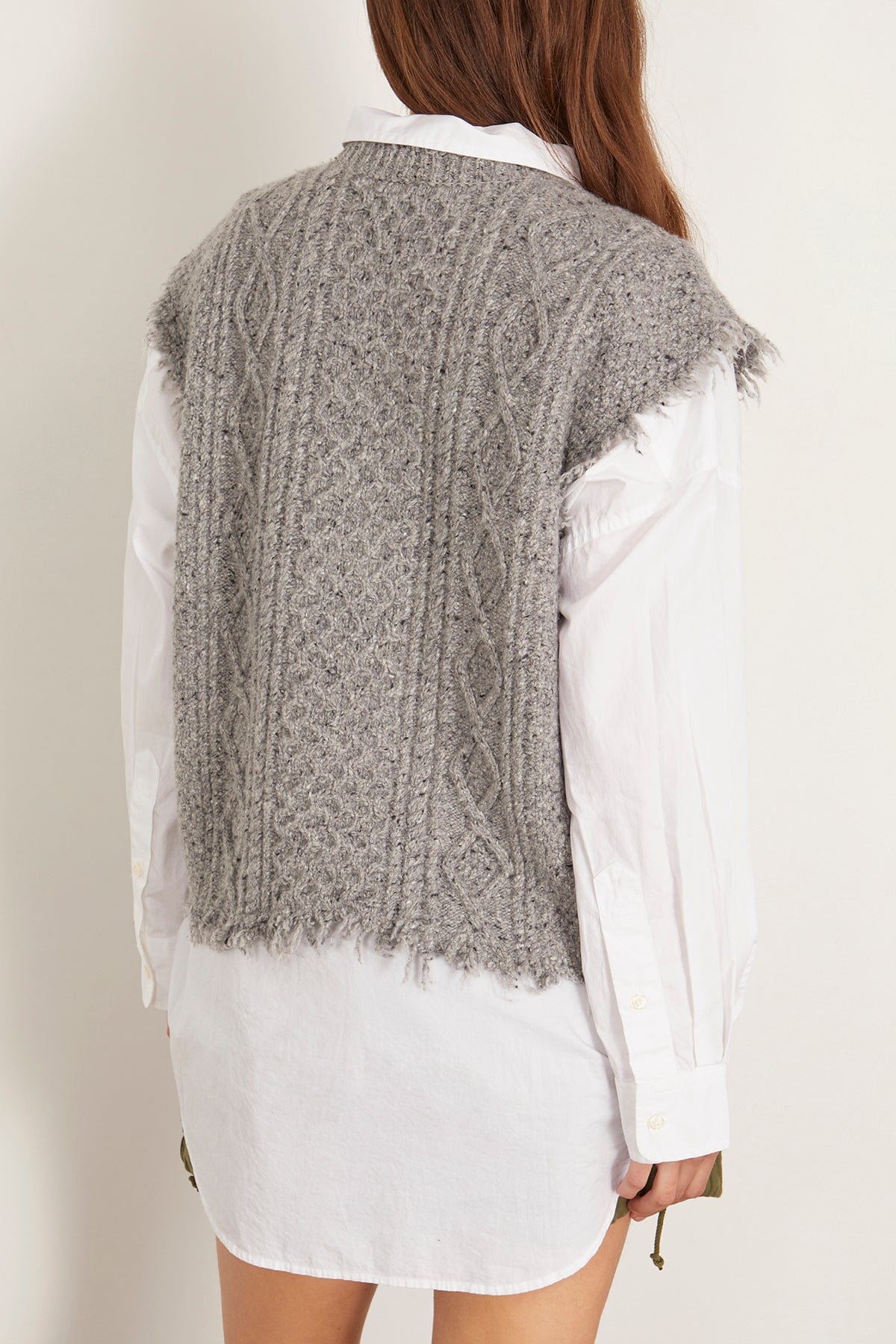 R13 Boyfriend Cable Sweater Vest in Heather Grey Tweed