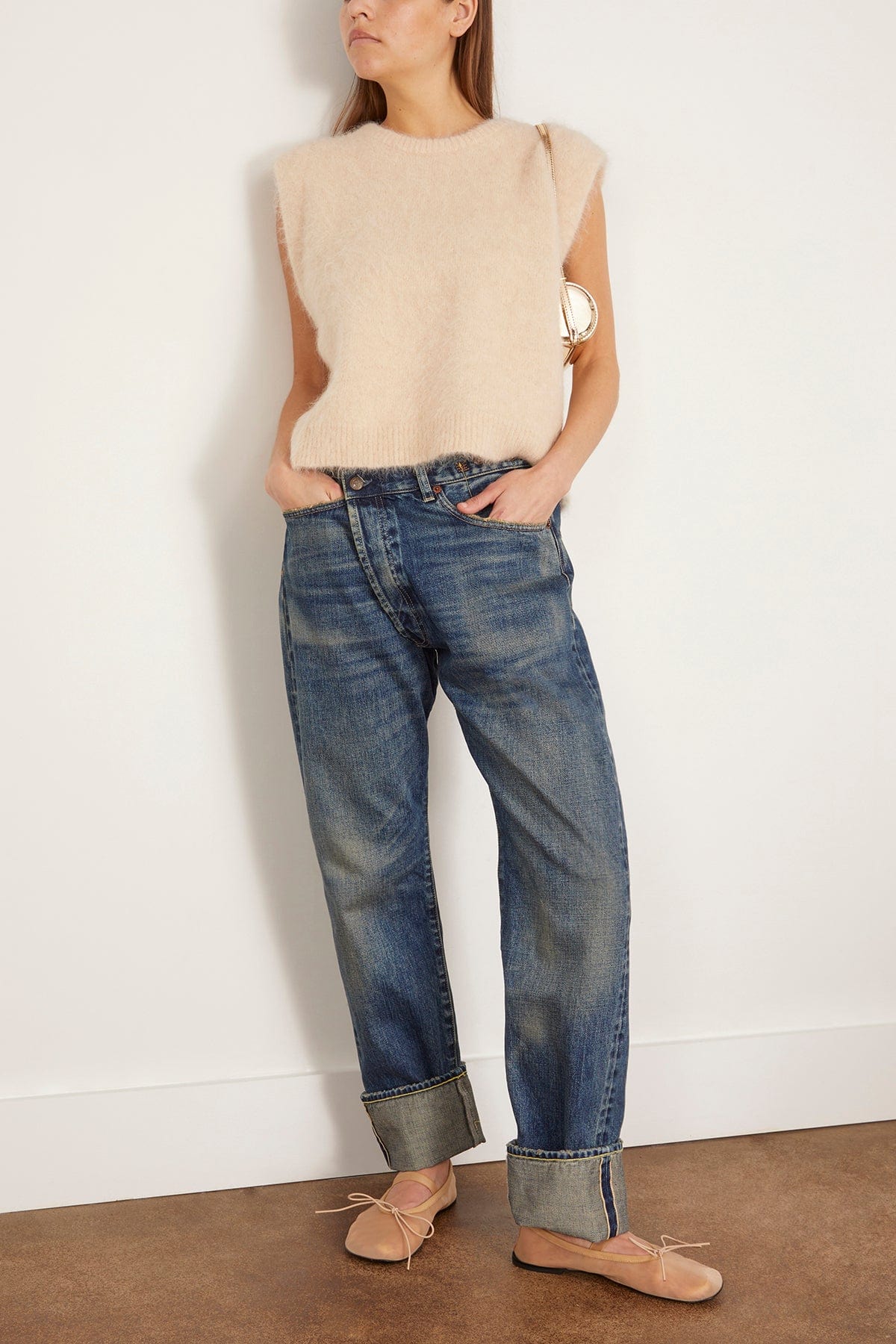 R13 Cuffed Crossover in Adelaide Selvedge Blue