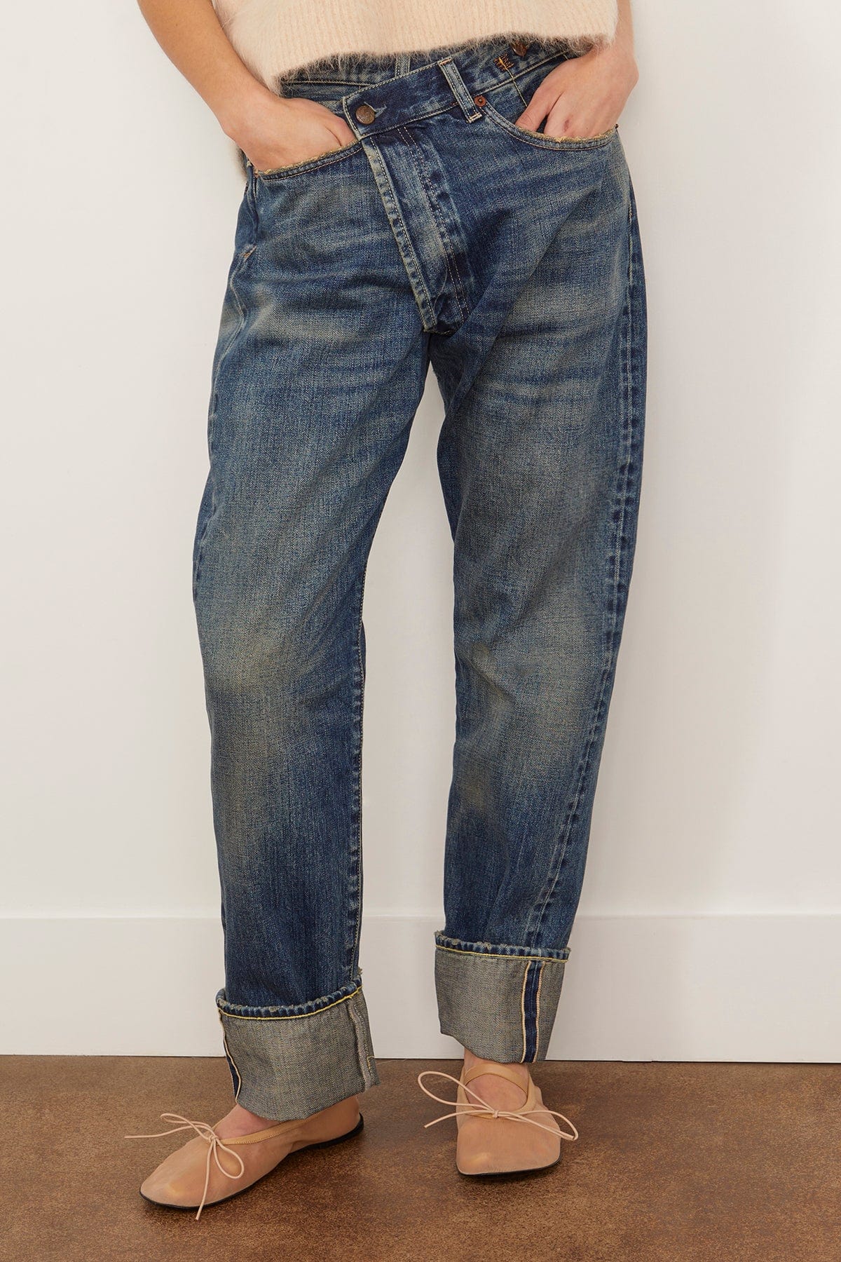 R13 Cuffed Crossover in Adelaide Selvedge Blue