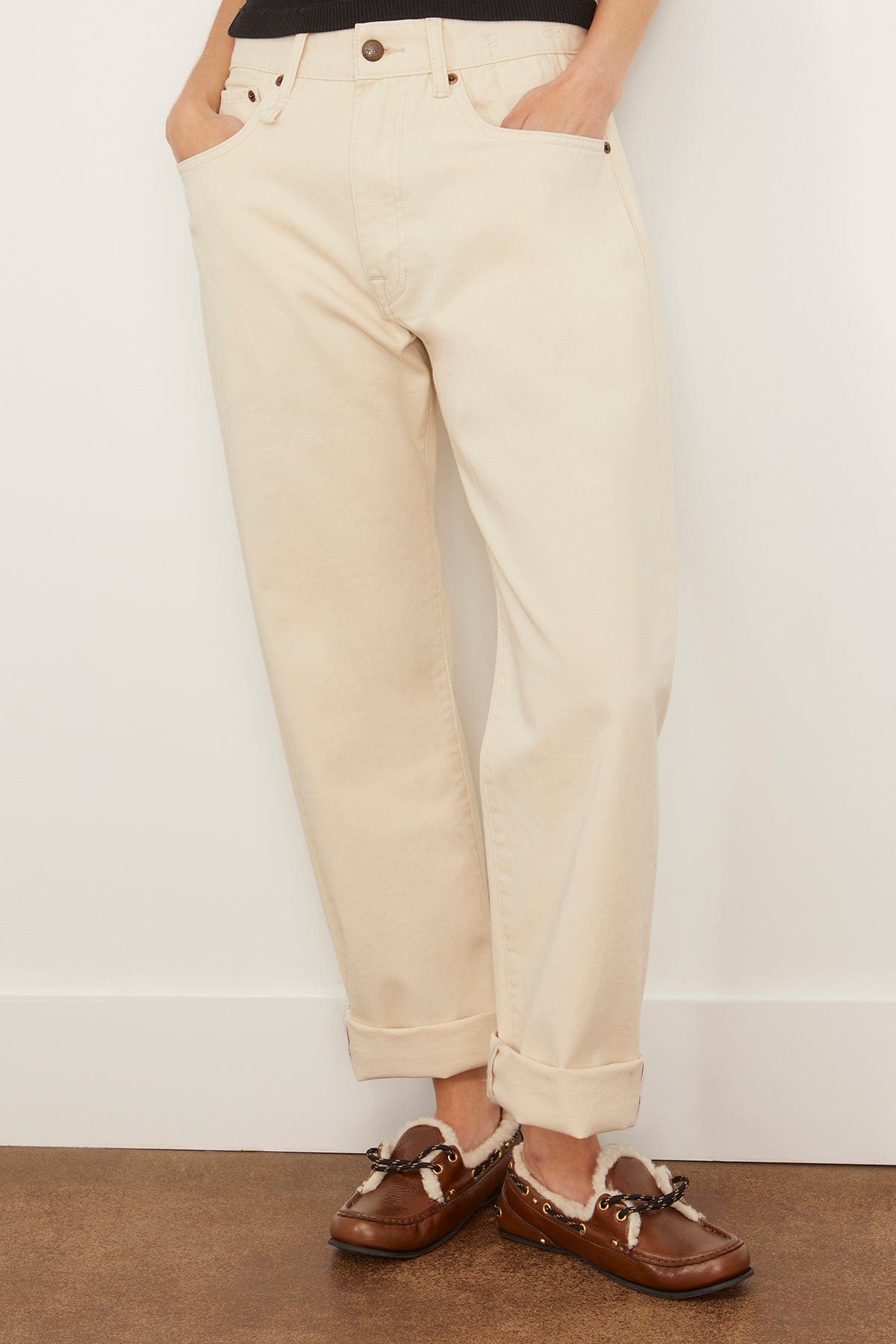 R13 Cuffed X-BF Jean in Bone White Selvedge