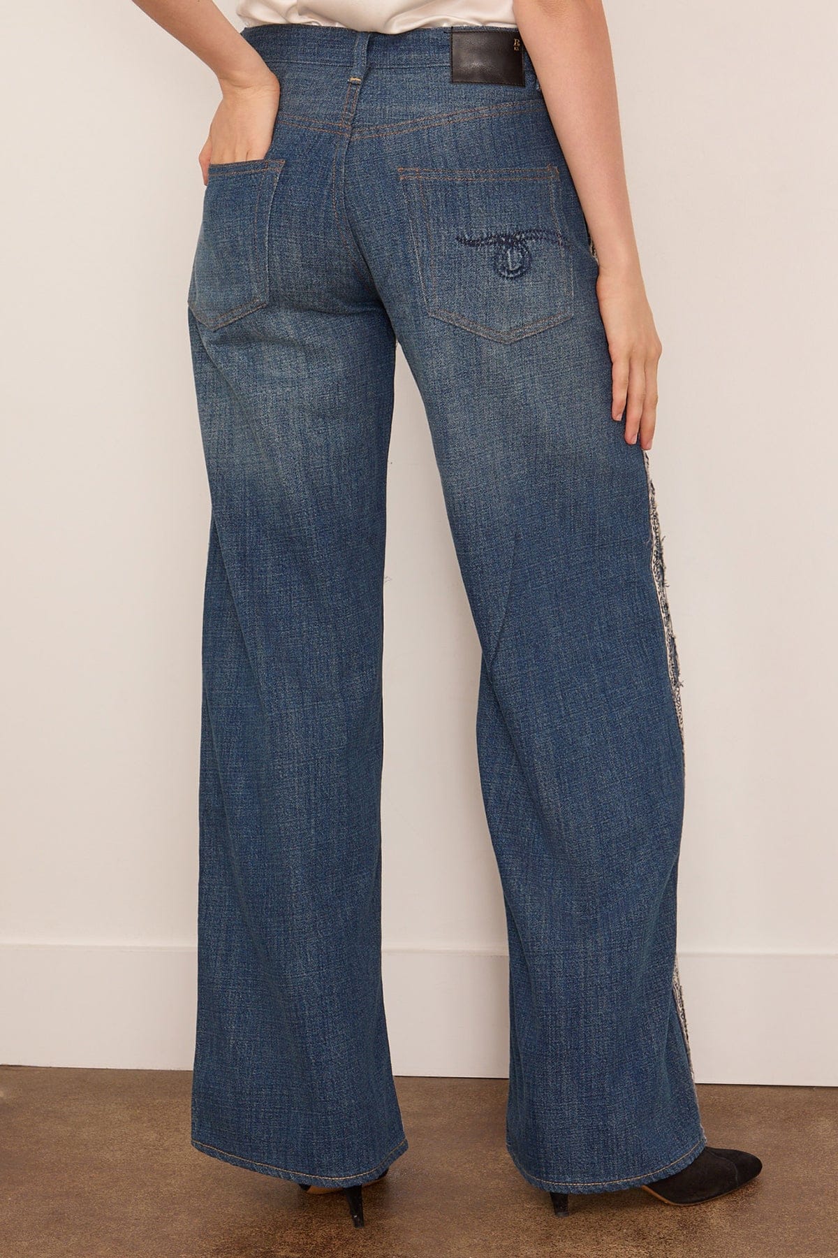 R13 D'Arcy Flare Jean in Blue Bandana Applique