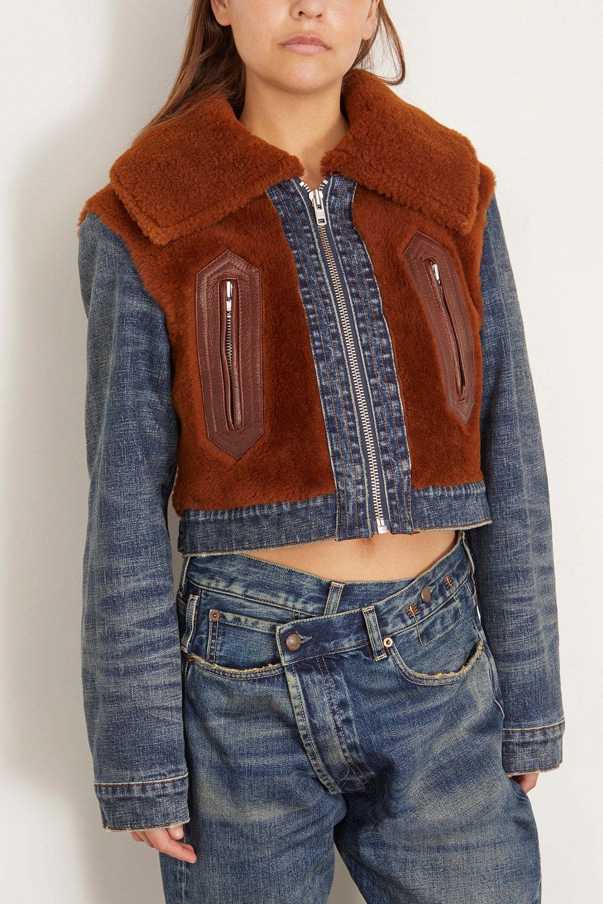 R13 Denim Fur Jacket in Melvin Blue Stretch