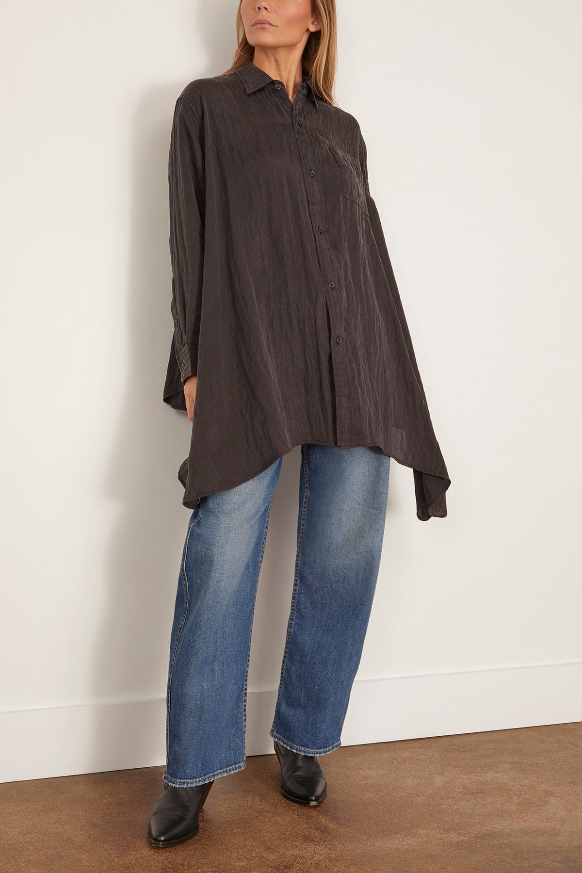 R13 Draped Front Shirt in Black