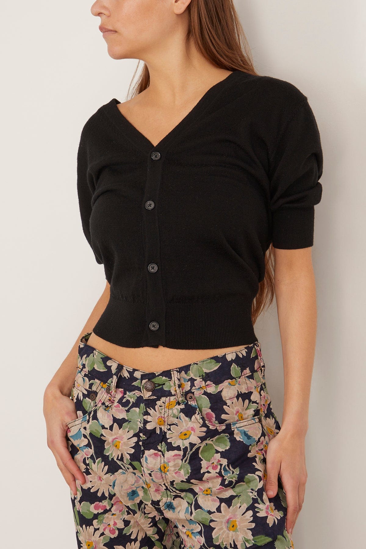 R13 Elbow Sleeve Split Hem Cardigan in Black