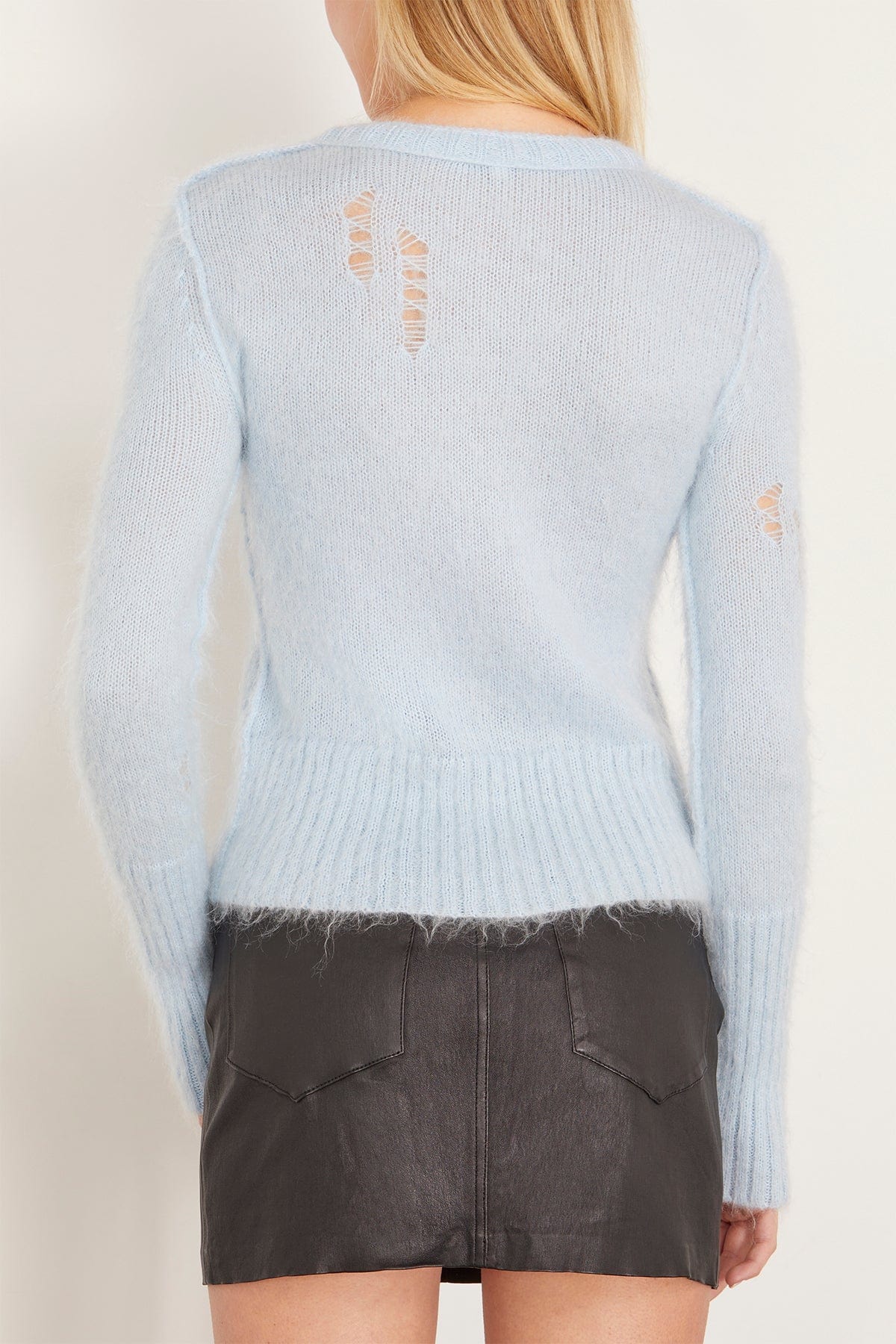 R13 Sweaters Elongated Shrunken Crewneck Cardigan in Light Blue R13 Elongated Shrunken Crewneck Cardigan in Light Blue