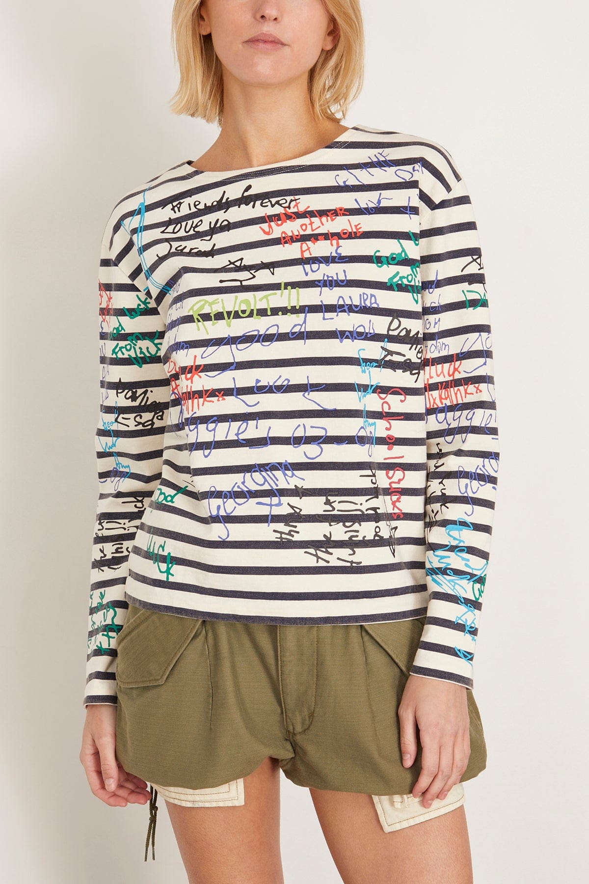 R13 Tops End of The Year Long Sleeve Tee in Navy/Ecru Wide Stripe R13 End of The Year Long Sleeve Tee in Navy/Ecru Wide Stripe