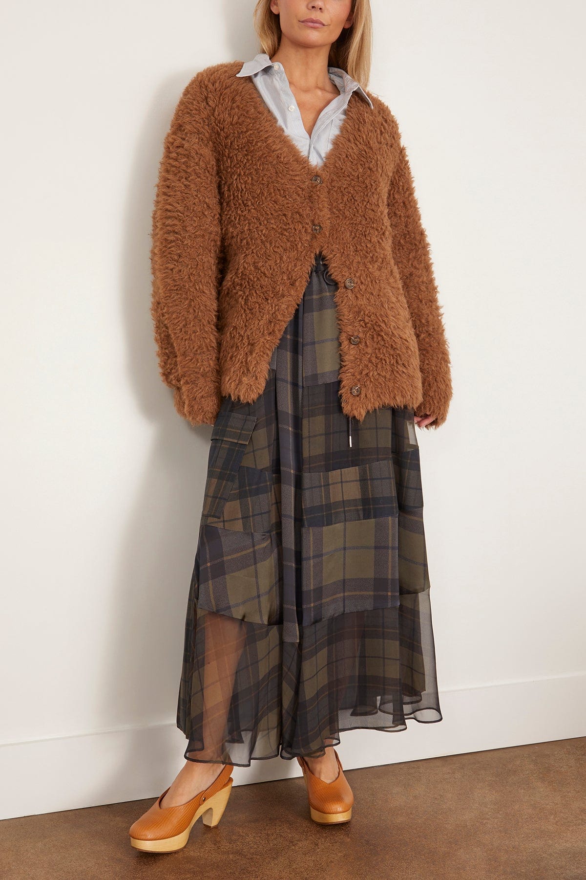 R13 Fluffy Boyfriend Cardigan in Brown