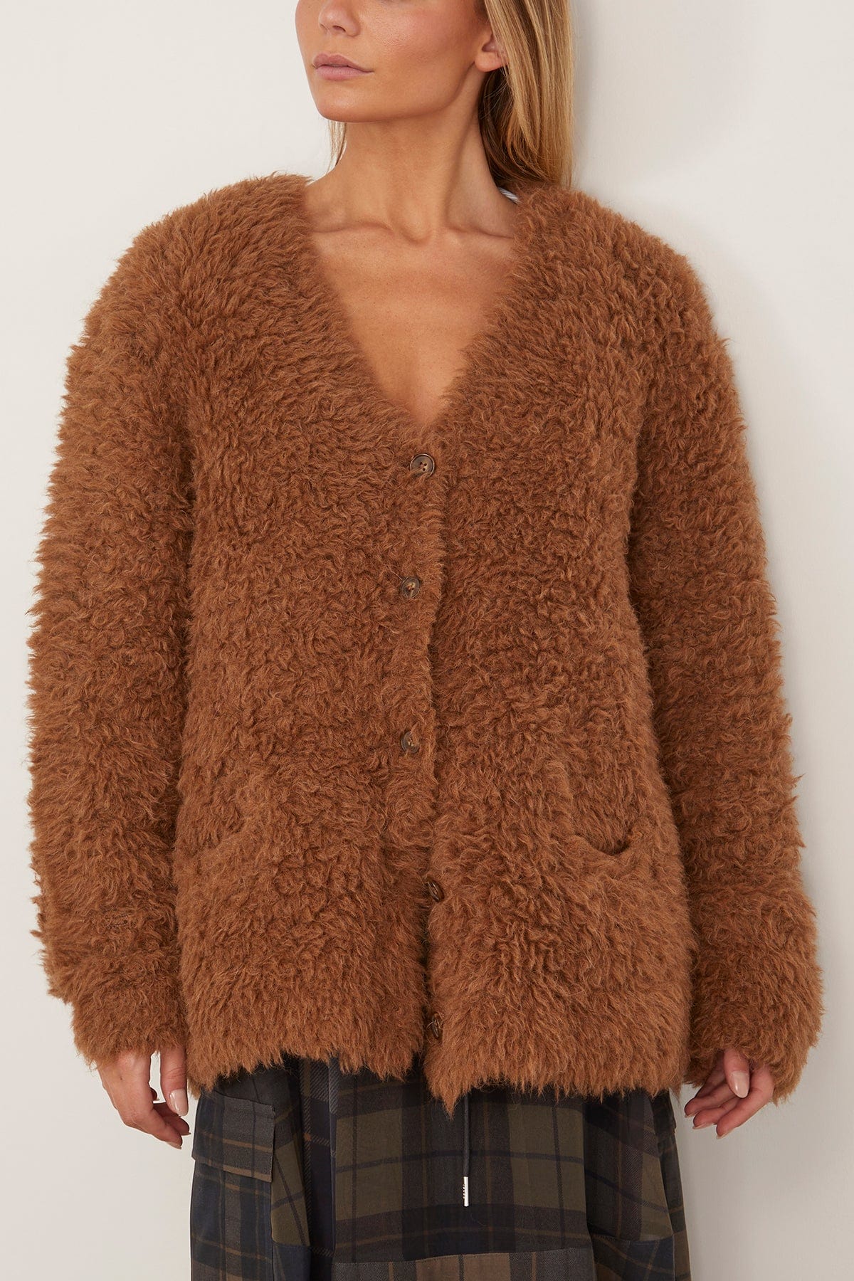 R13 Fluffy Boyfriend Cardigan in Brown