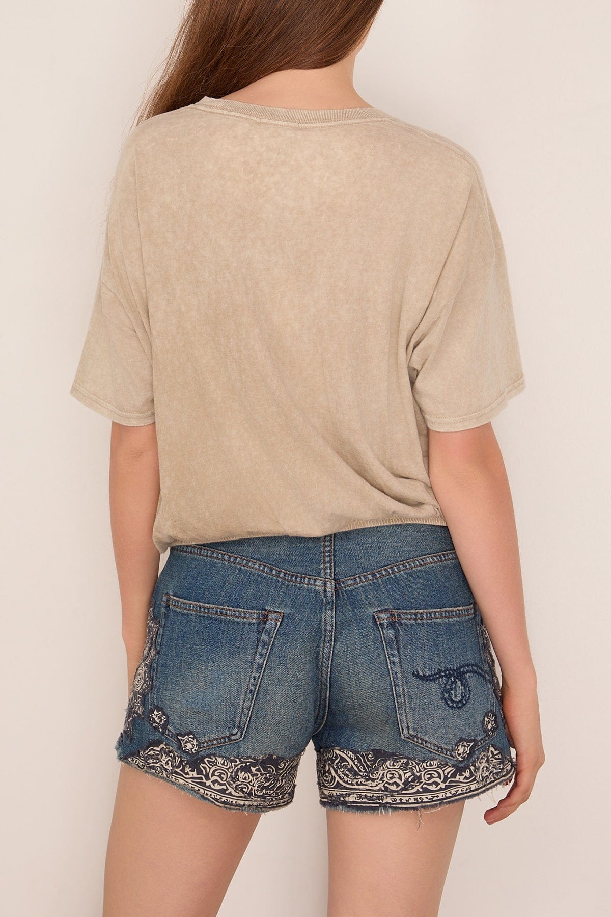 R13 Gathered Hem T in Khaki Acid Stone