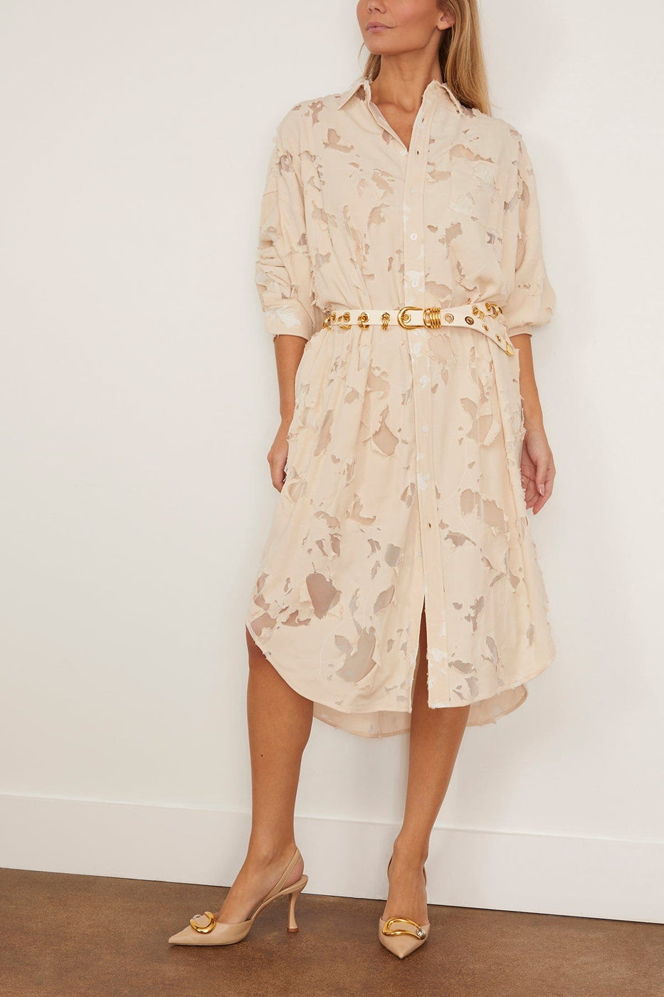 R13 Jumbo Shirtdress in Nude