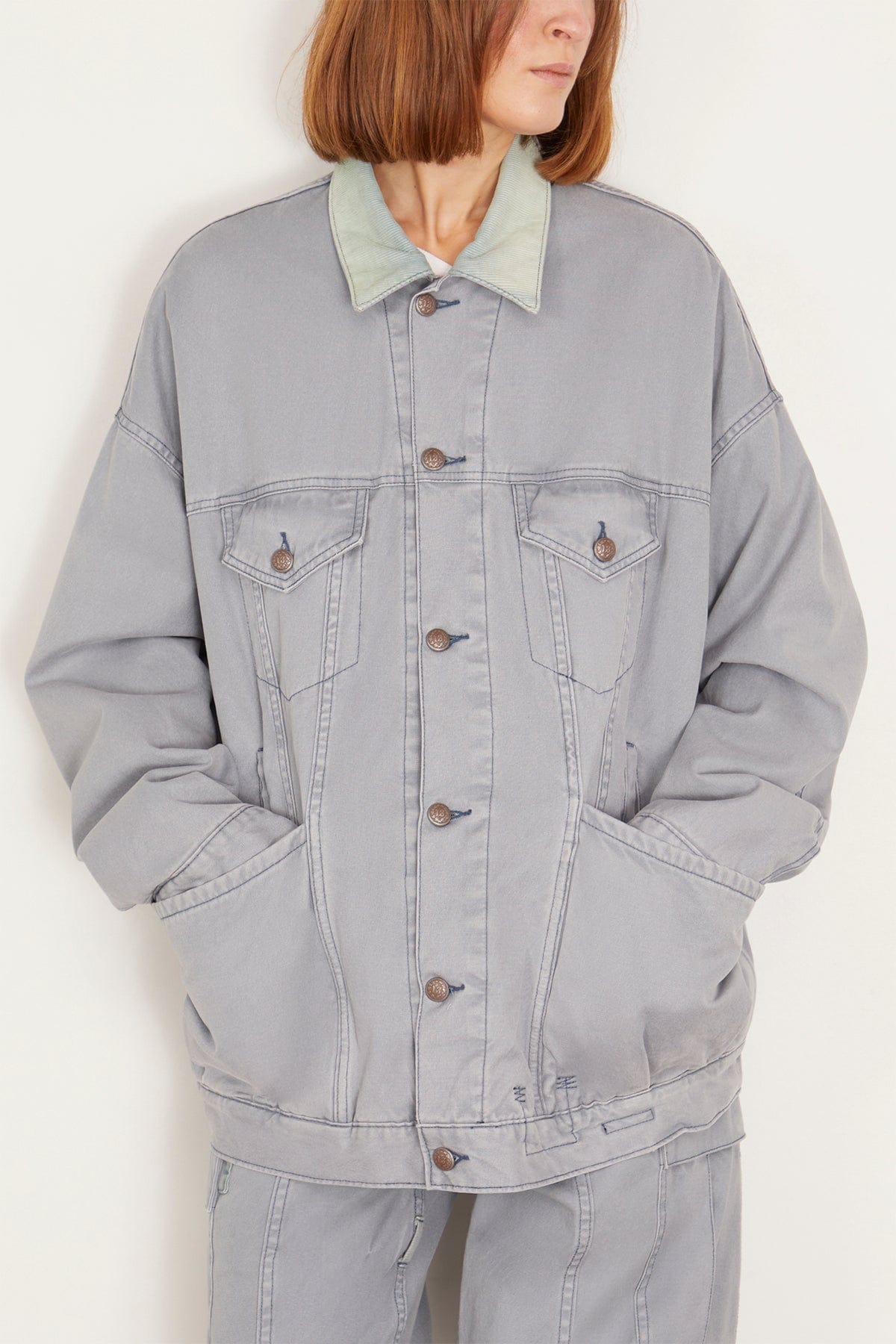 R13 Jackets Lacey Trucker Jacket in Faded Steel Blue Canvas R13 Lacey Trucker Jacket in Faded Steel Blue Canvas