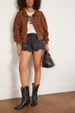 R13 Leather Shirred Oversized Bomber in Brown