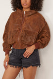R13 Leather Shirred Oversized Bomber in Brown