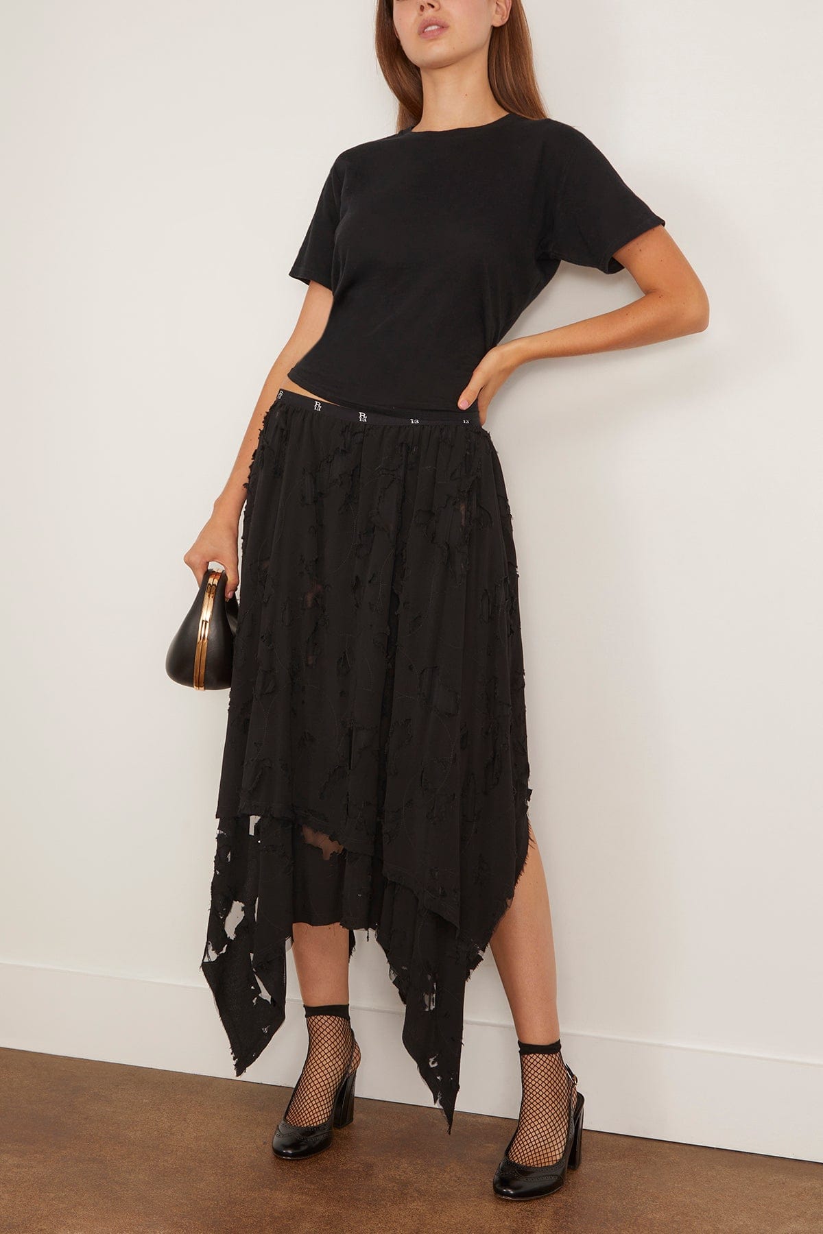 R13 Midi Handkerchief Skirt in Black