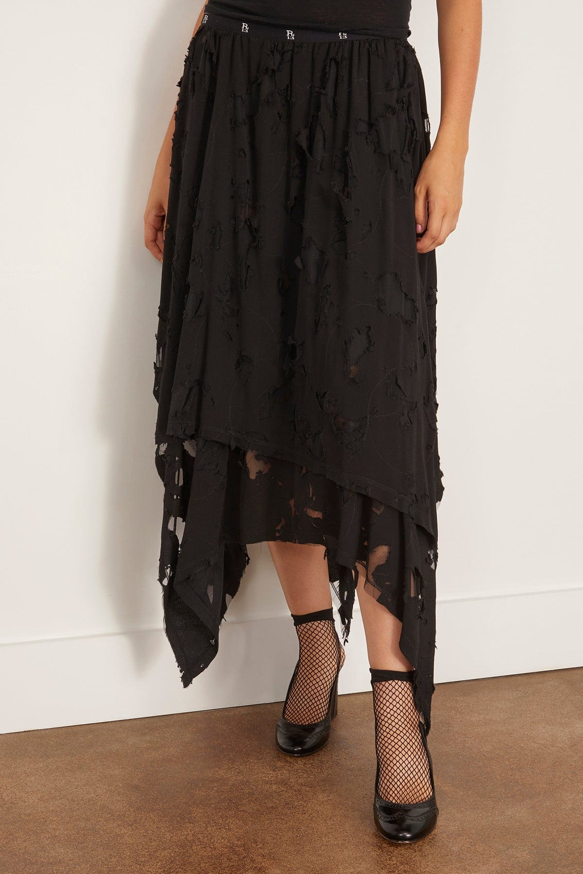 R13 Midi Handkerchief Skirt in Black