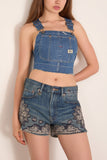 R13 Overall Bib Bustier in Noise Blue