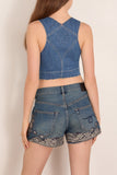 R13 Overall Bib Bustier in Noise Blue