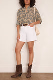R13 Pleated Front Shirt in Blue with White Floral