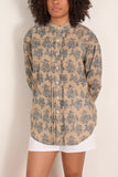 R13 Pleated Front Shirt in Blue with White Floral
