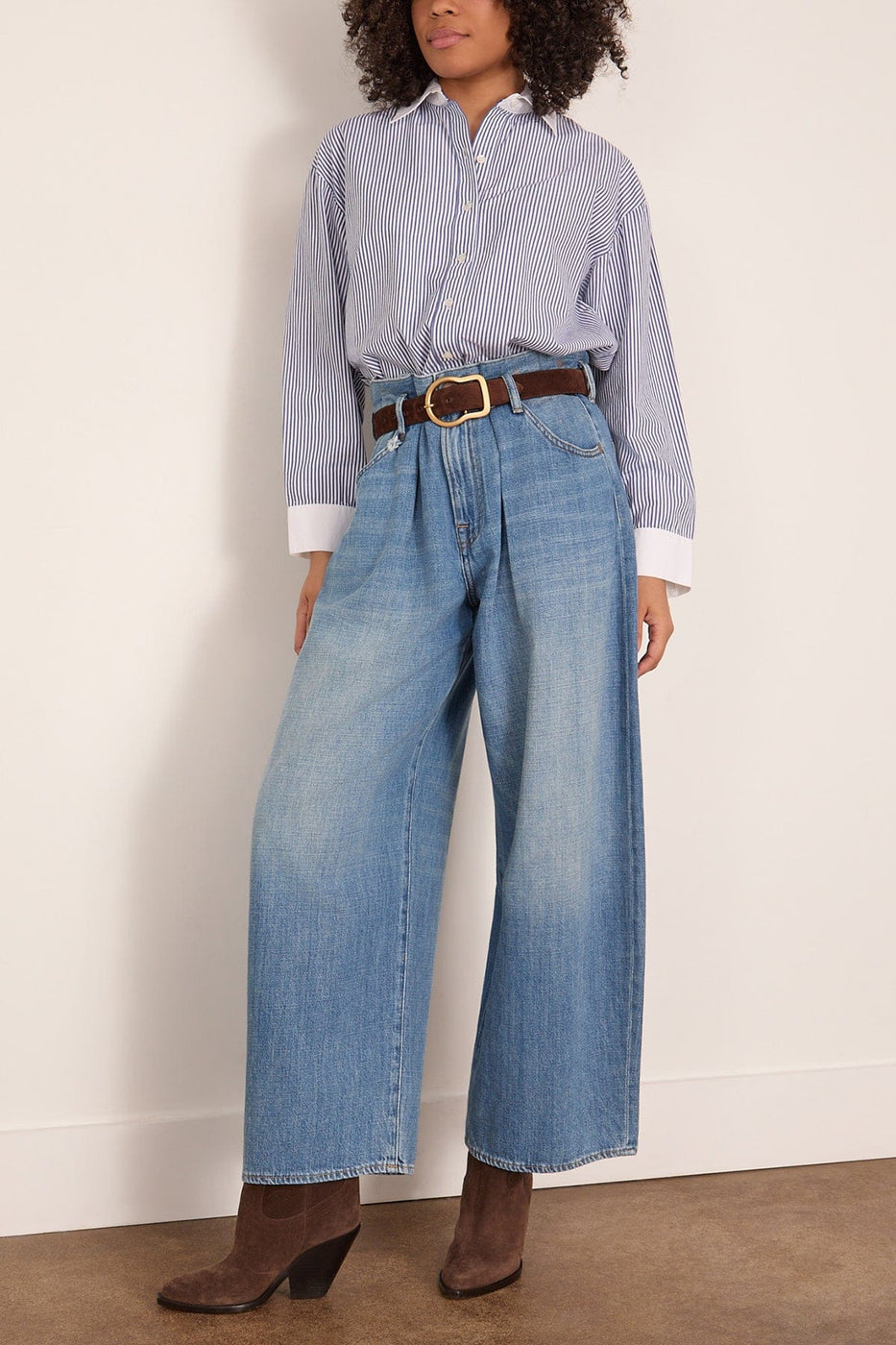 R13 Pleated Waistband Jean in Concrete Blue