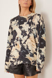 R13 Printed Boyfriend Sweater in Black and Cream Floral