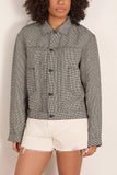 R13 Relaxed Pleated Trucker Jacket in Black and White Houndstooth