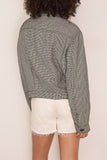 R13 Relaxed Pleated Trucker Jacket in Black and White Houndstooth