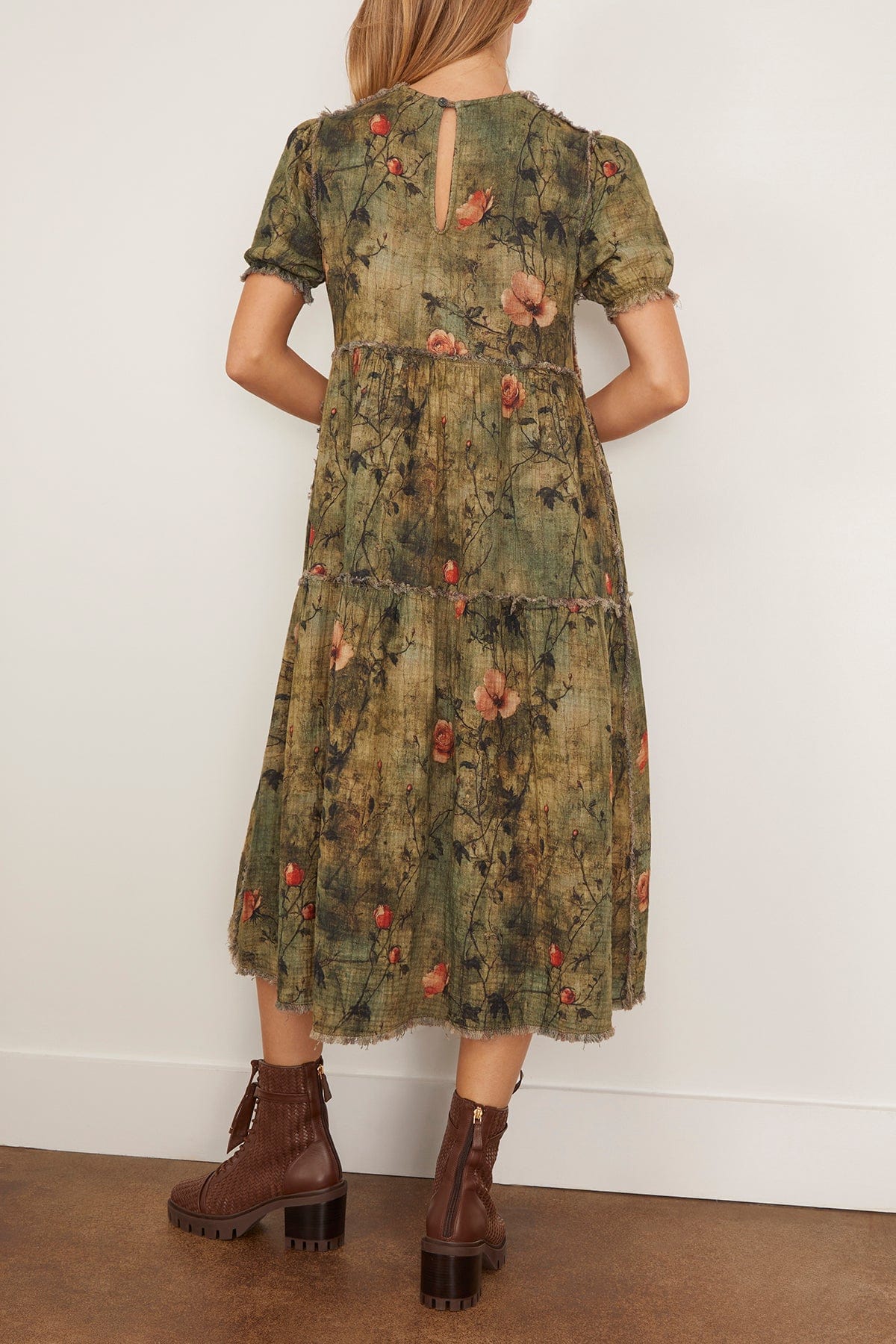 R13 Reversible Shredded Relaxed Midi Dress in Plaid with Turquoise Floral