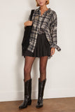 R13 Shredded Seam Drop Neck Shirt in Black Plaid with Splatter
