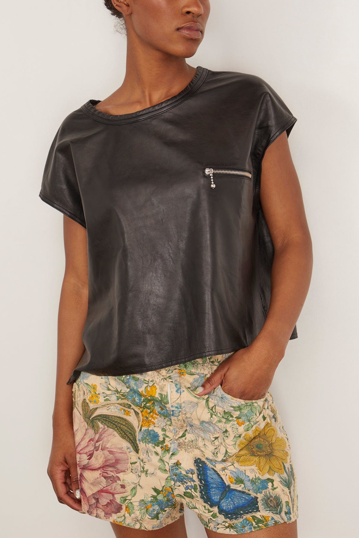 R13 Tops Sleeveless Leather Crewneck in Black R13 Sleeveless Leather Crewneck in Black