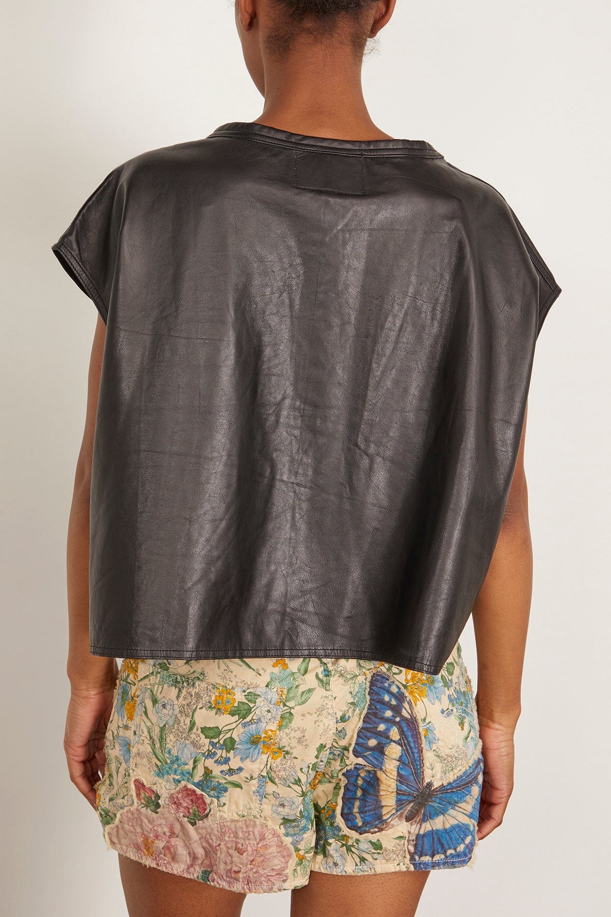 R13 Tops Sleeveless Leather Crewneck in Black R13 Sleeveless Leather Crewneck in Black
