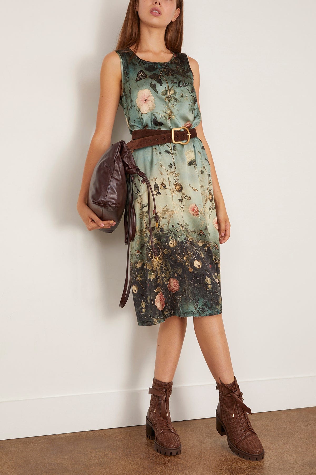 R13 Sleeveless Midi Dress in Dipped Black Turquoise