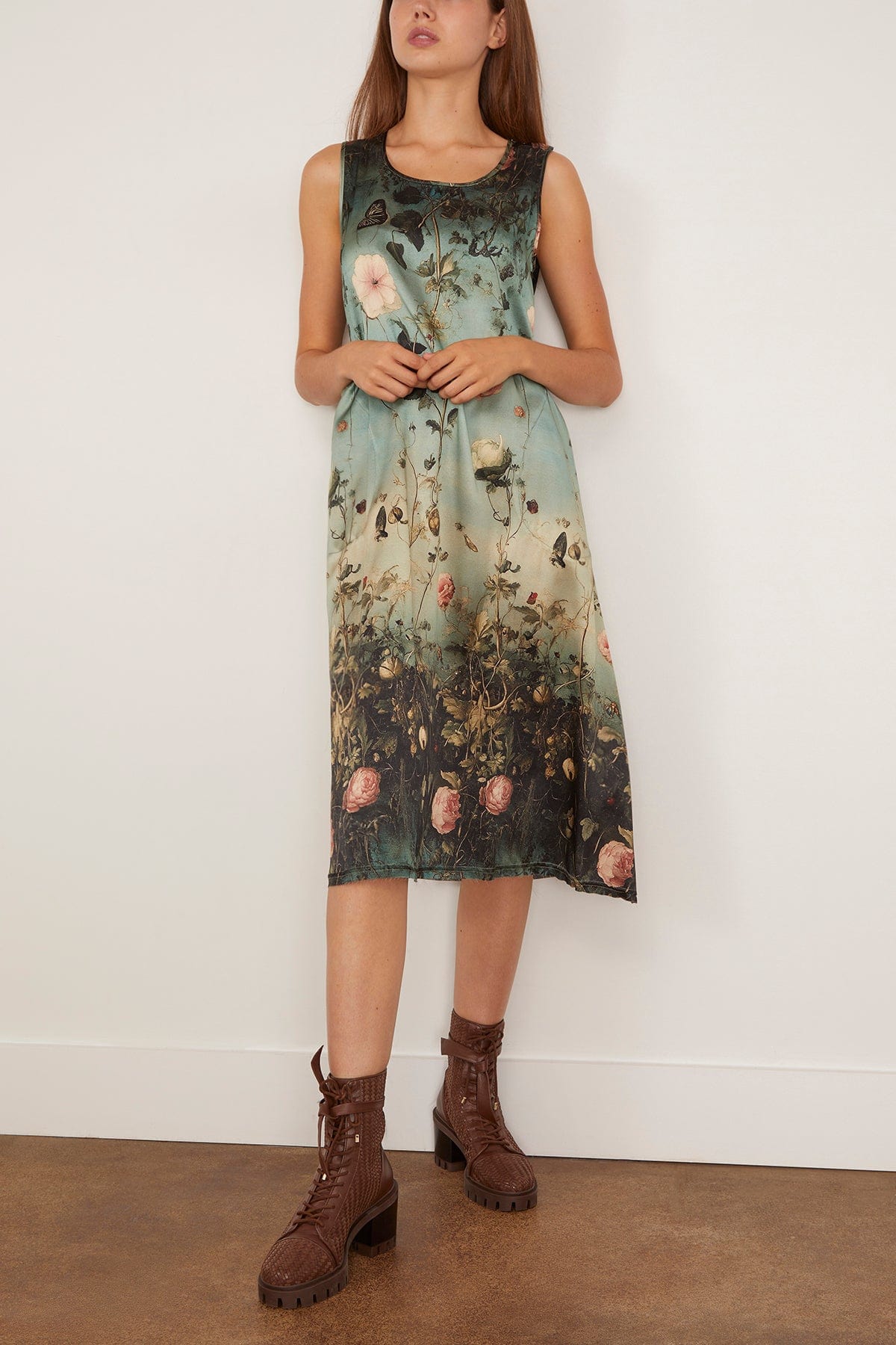 R13 Sleeveless Midi Dress in Dipped Black Turquoise