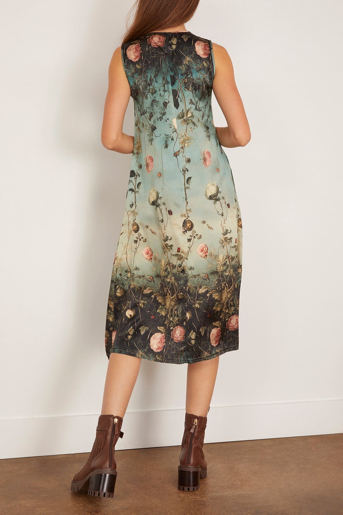 R13 Sleeveless Midi Dress in Dipped Black Turquoise