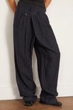 R13 Pants Triple Pleat Crossover Trouser in Dark Navy Stripe R13 Triple Pleat Crossover Trouser in Dark Navy Stripe