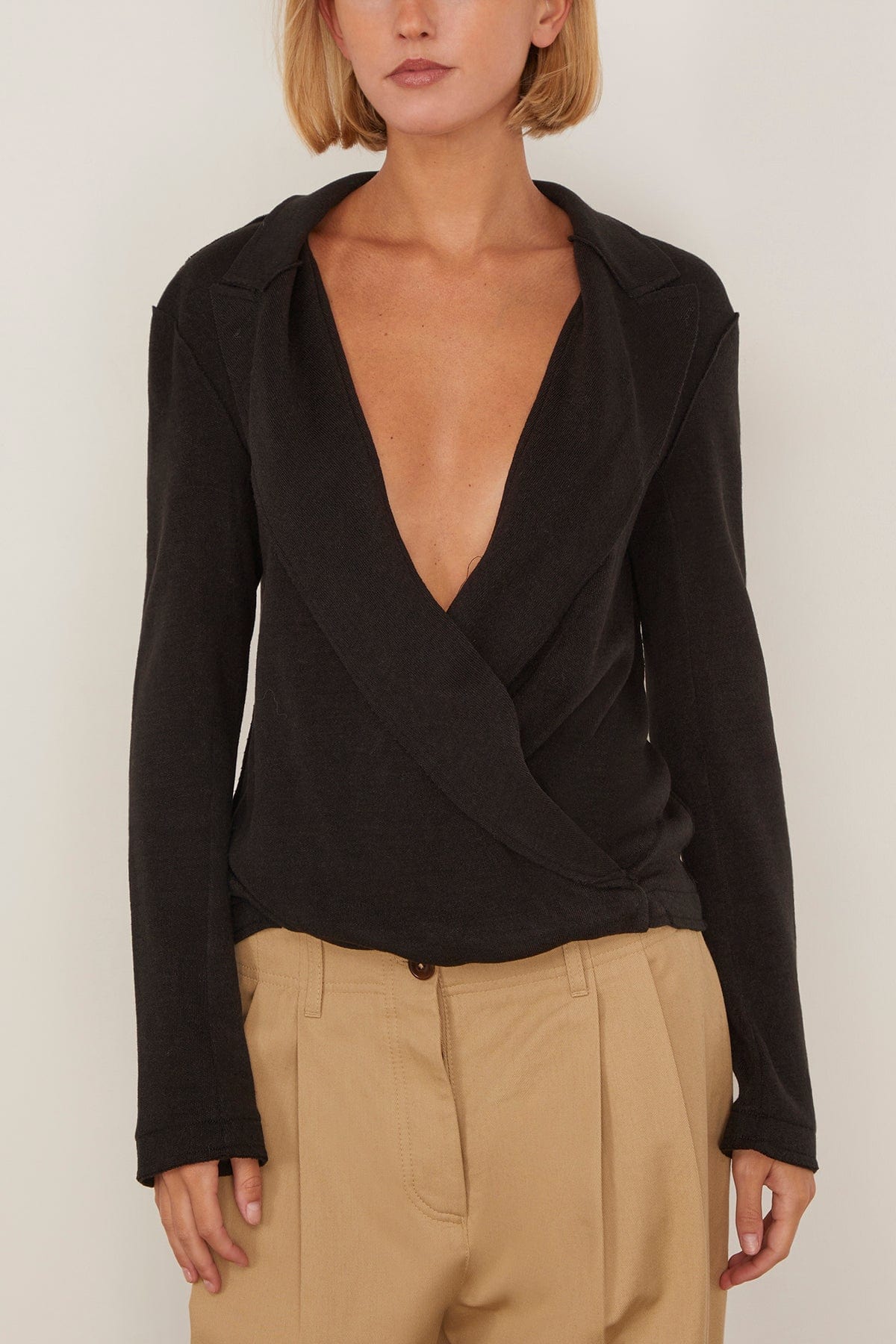 R13 Twisted Lapel Top in Black