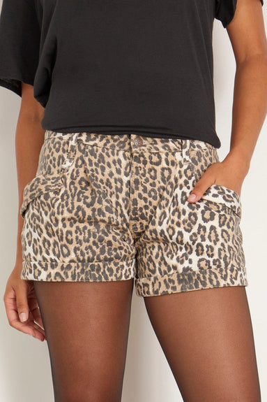 R13 Shorts Pouch Pocket Shorts in Ecru Leopard R13 Pouch Pocket Shorts in Ecru Leopard