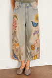 R13 Jeans Articulated Knee Cropped Jean in Applique Denim R13 Articulated Knee Cropped Jean in Applique Denim