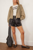 R13 Wide Leg Leather Shorts in Black