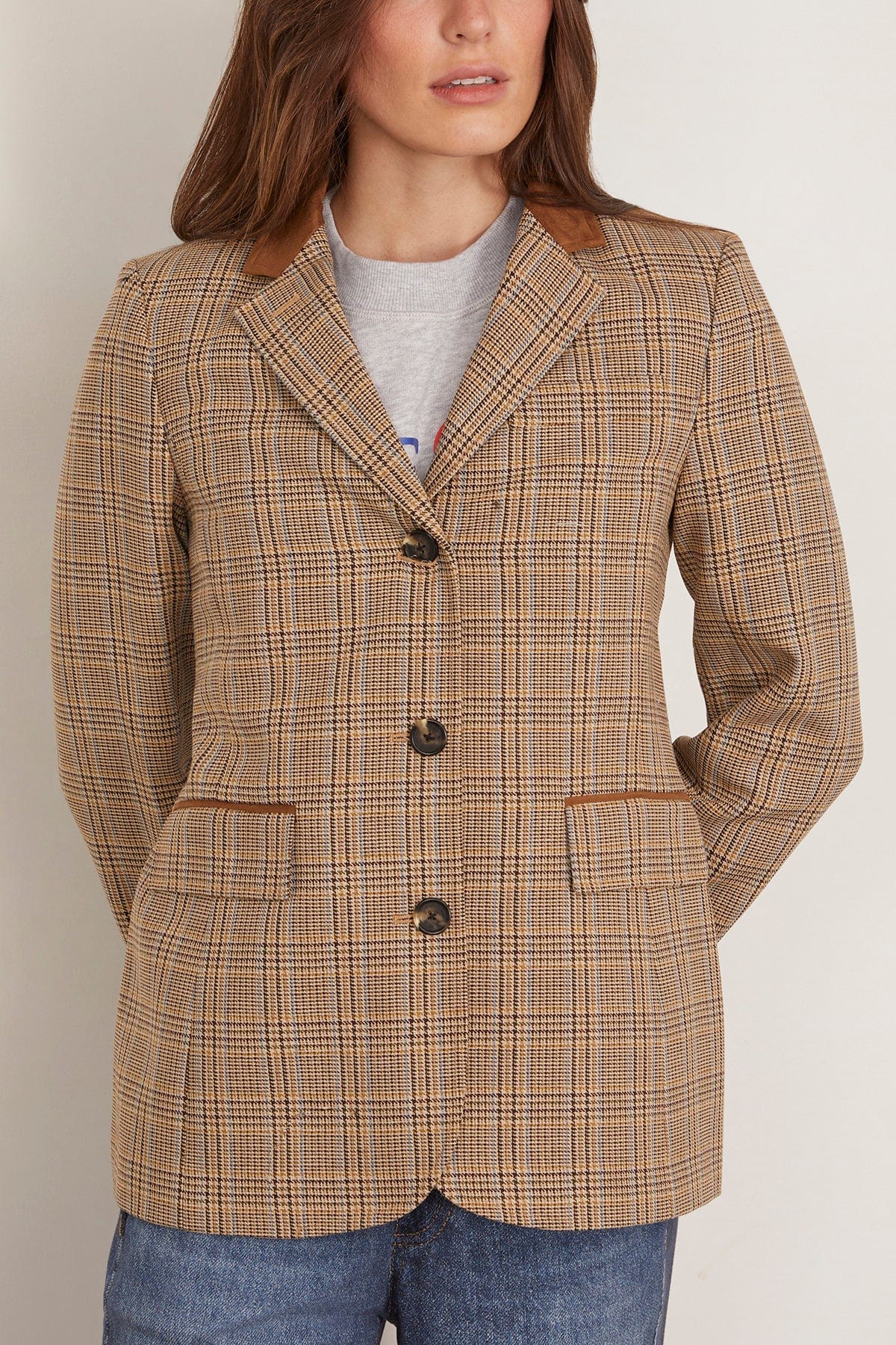 Rag And Bone Evia Plaid Blazer in Tan Multi
