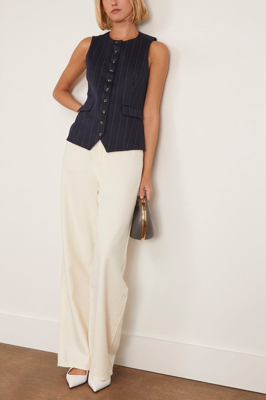 Rag And Bone Irina Ponte Long Vest in Navy Multi