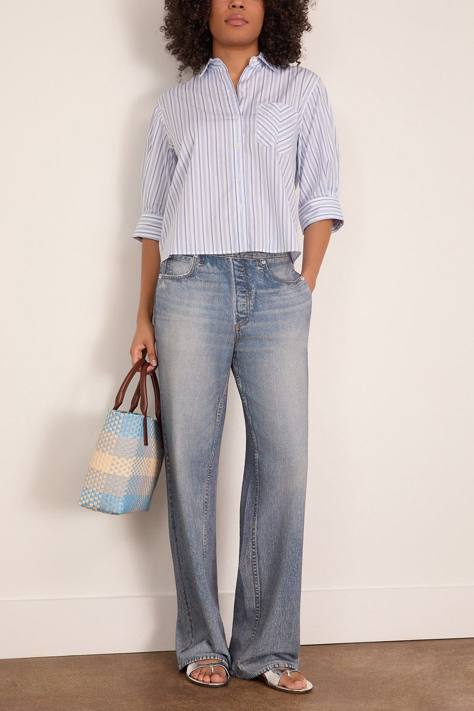 Rag And Bone Lucia Stripe Poplin Shirt in Baby Blue Stripe