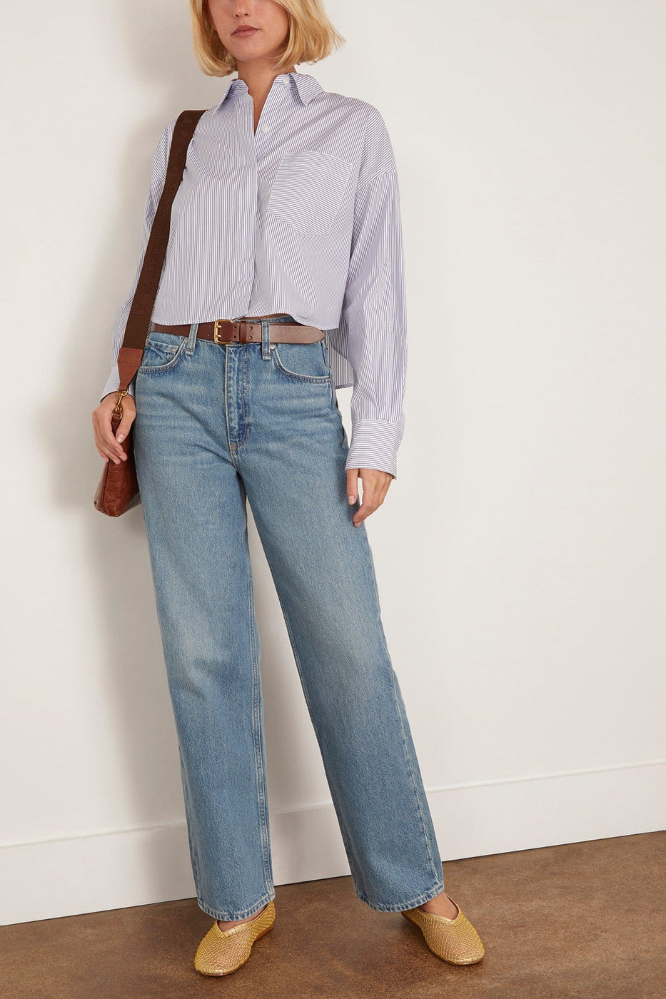 Rag And Bone Marin Cropped Shirt in White Stripe